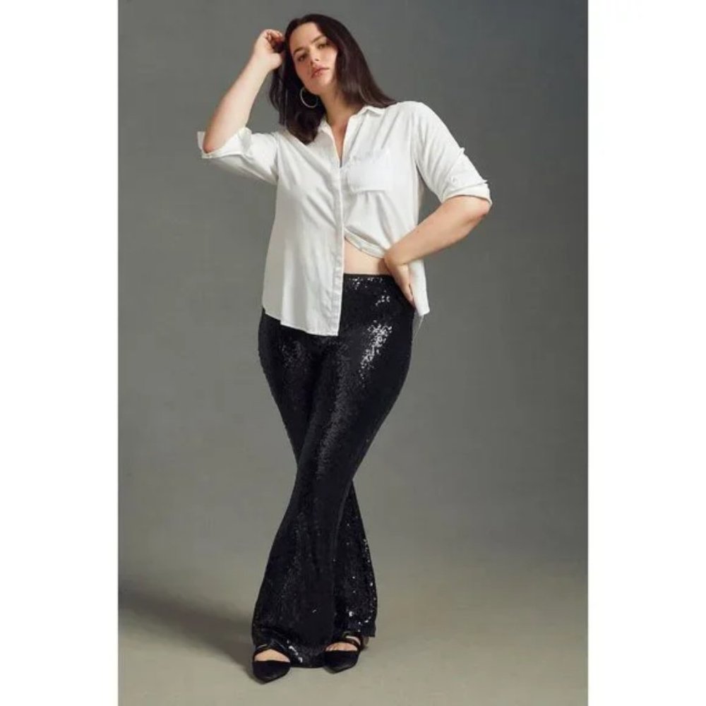 Anthro Joni Sequined Flare Pants